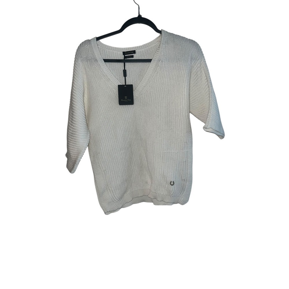 Massimo Dutti White V-Neck Sz S 3/4 Sleeve Designer Comfy cotton boho
